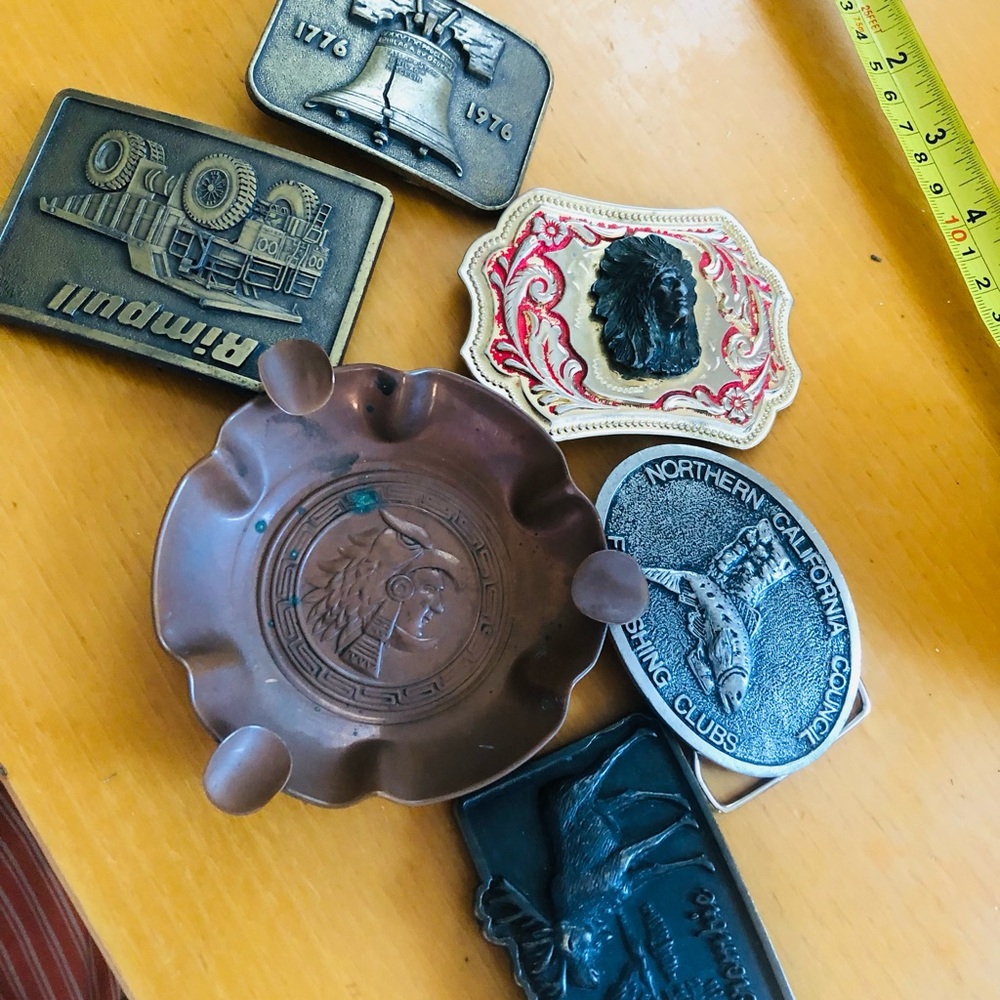 Vintage Brown Copper Ashtray with Native American Motif